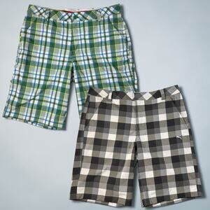⭐️Puma Set 2 Men's 34 Plaid Shorts Golf Tech Bermuda & Tech Performance Dry Cell